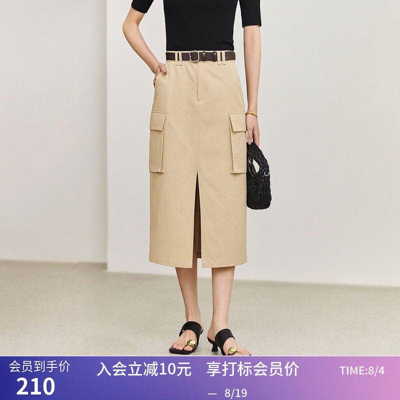 【商场同款】LILY夏新款女装休闲口袋复古显瘦高腰工装半身裙