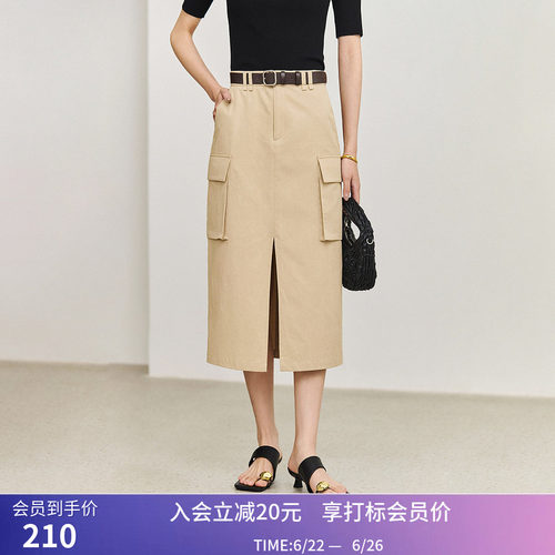 【商场同款】LILY夏新款女装休闲口袋复古显瘦高腰工装半身裙