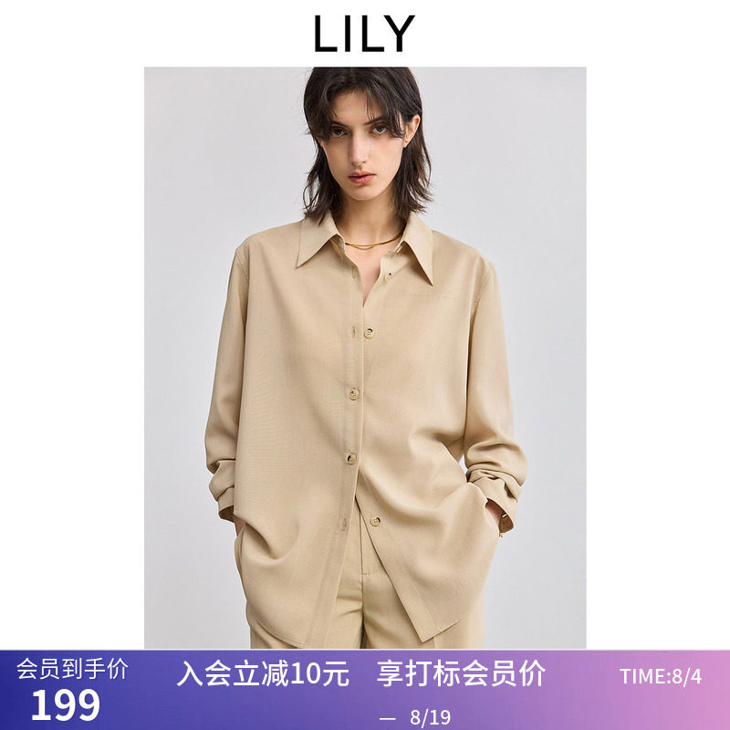 【商场同款】LILY夏新款女装含三醋酸老钱风宽松休闲衬衫外套