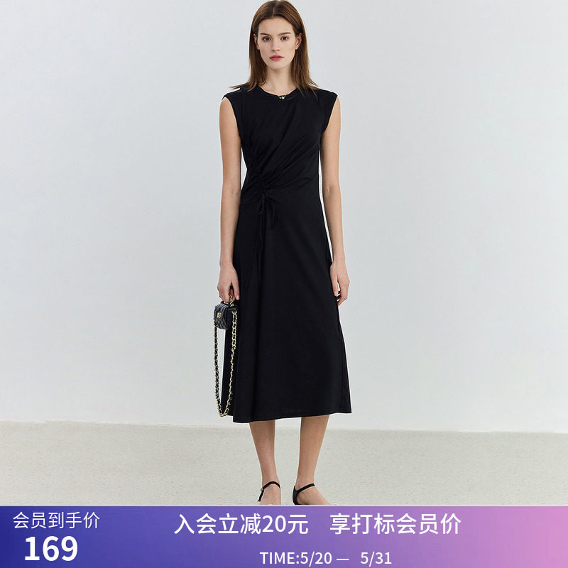 【商场同款】LILY夏新款女装设计感修身气质都市连衣裙小黑裙