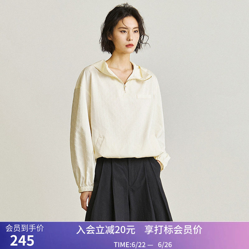 【专柜甄选】LILY夏新款女装复古休闲通勤连帽套头上衣短外套