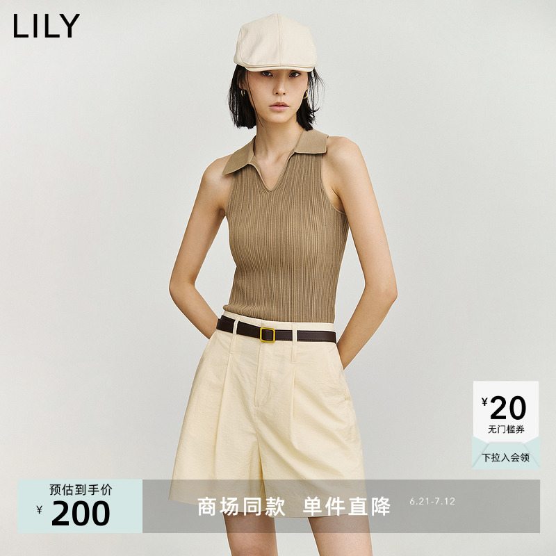 【商场同款】LILY2024夏新款女装时尚老钱风复古POLO针织背心马甲