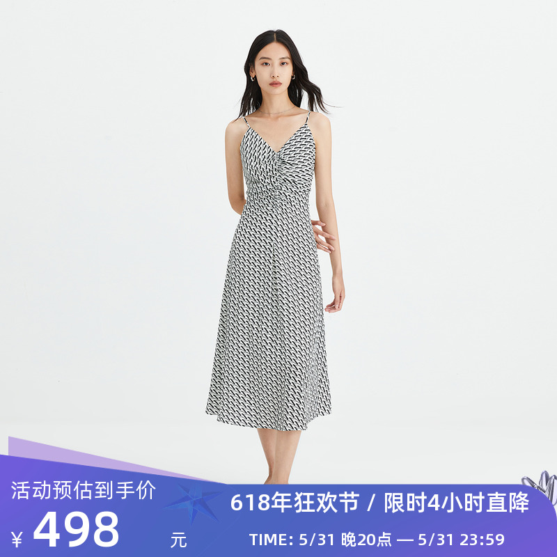 【商场同款】LILY2023秋新款女装优雅别致洋气印花垂感吊带连衣裙