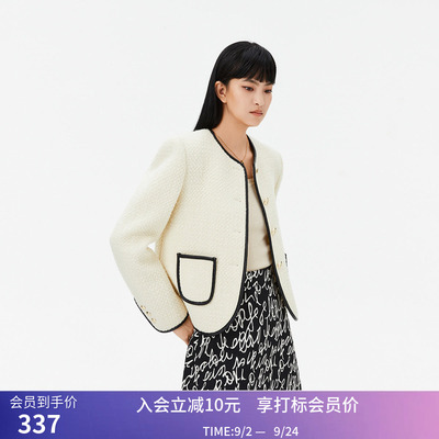 【商场同款】LILY春新款女装绵羊毛优雅小香风气质通勤短外套