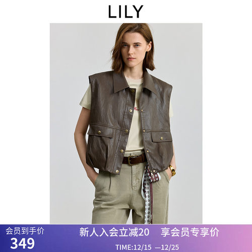 【商场同款】LILY2025秋新款复古工装无袖翻领收腰通勤马甲背心女