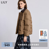 LILY2025冬新款 复古撞色翻领90鸭绒休闲通勤百搭羽绒服外套女短款