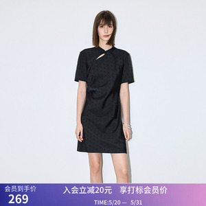 【商场同款】LILY秋新款新中式盘扣立领斜门襟假两件连衣裙女
