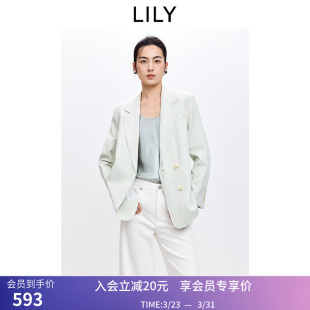 外套 含亚麻欧若风双排扣气质通勤浅绿色西装 LILY2026春新款 女装