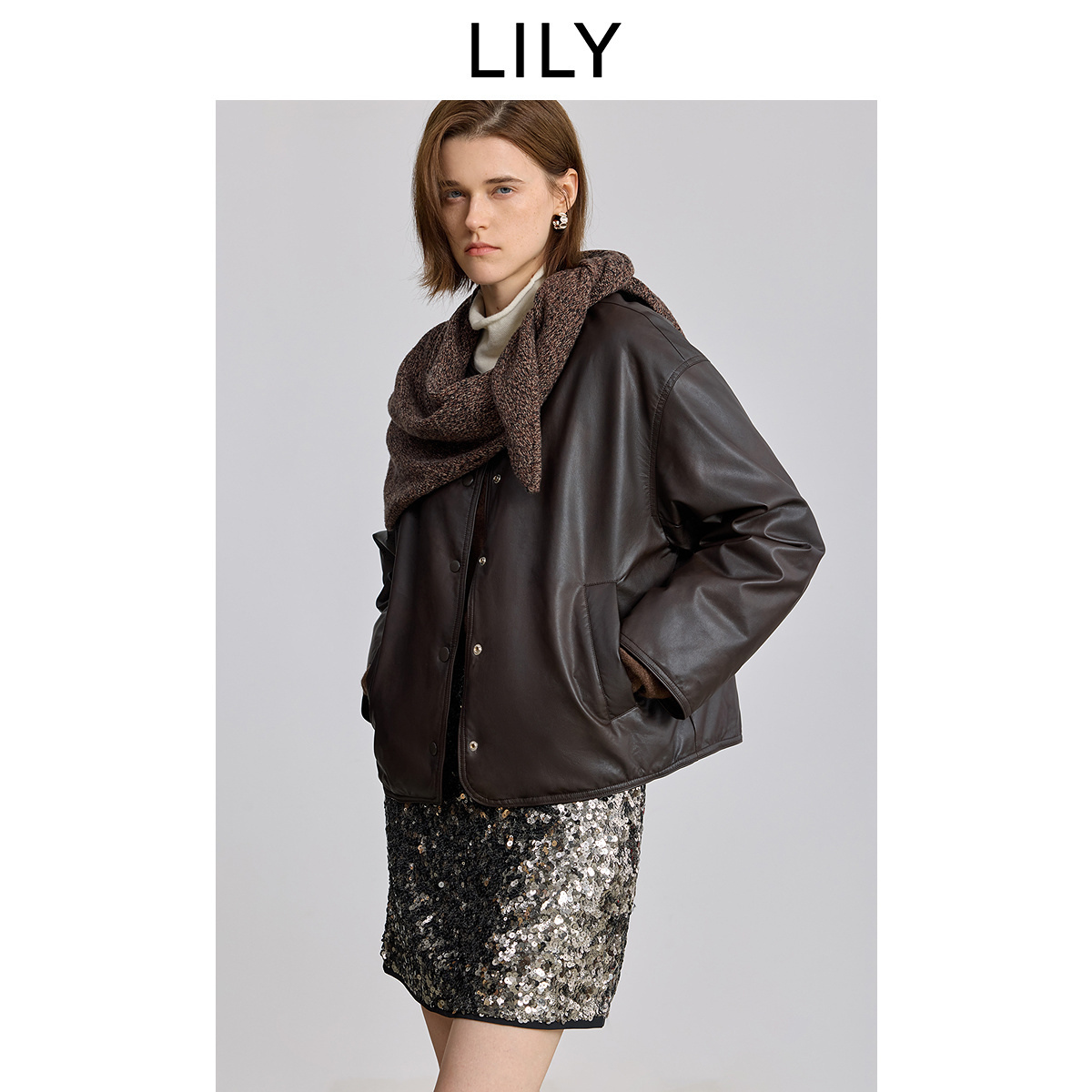 【来了就好】LILY2025冬款双面穿PU皮90鸭绒休闲通勤轻量羽绒服