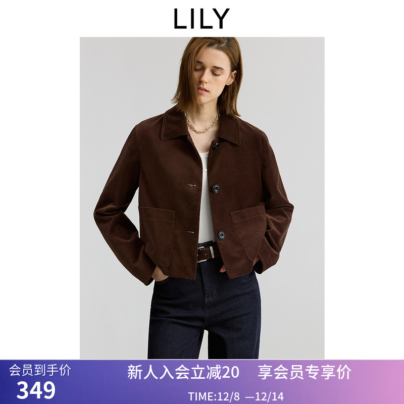 【商场同款】LILY2025秋新款女装纯棉复古巴恩风翻领通勤夹克外套