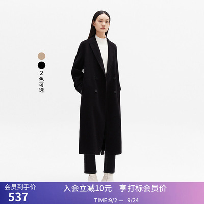 【商场同款】LILY冬新款女装全绵羊毛通勤双排扣长款毛呢外套