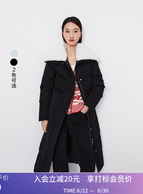 【商场同款】LILY冬新款女装两穿可拆翻领鹅绒腰带羽绒服外套