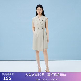 【商场同款】LILY夏新款女装气质通勤双排扣无袖西装式连衣裙