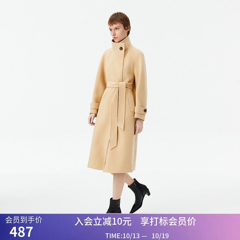 【专柜甄选】LILY冬新款女装全绵羊毛两穿立领长款毛呢外套女