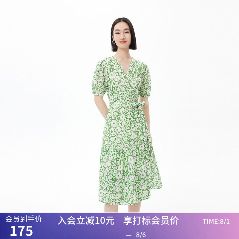 LILY夏新款女装浪漫艺术印花法式复古茶歇裙高腰五分袖连衣