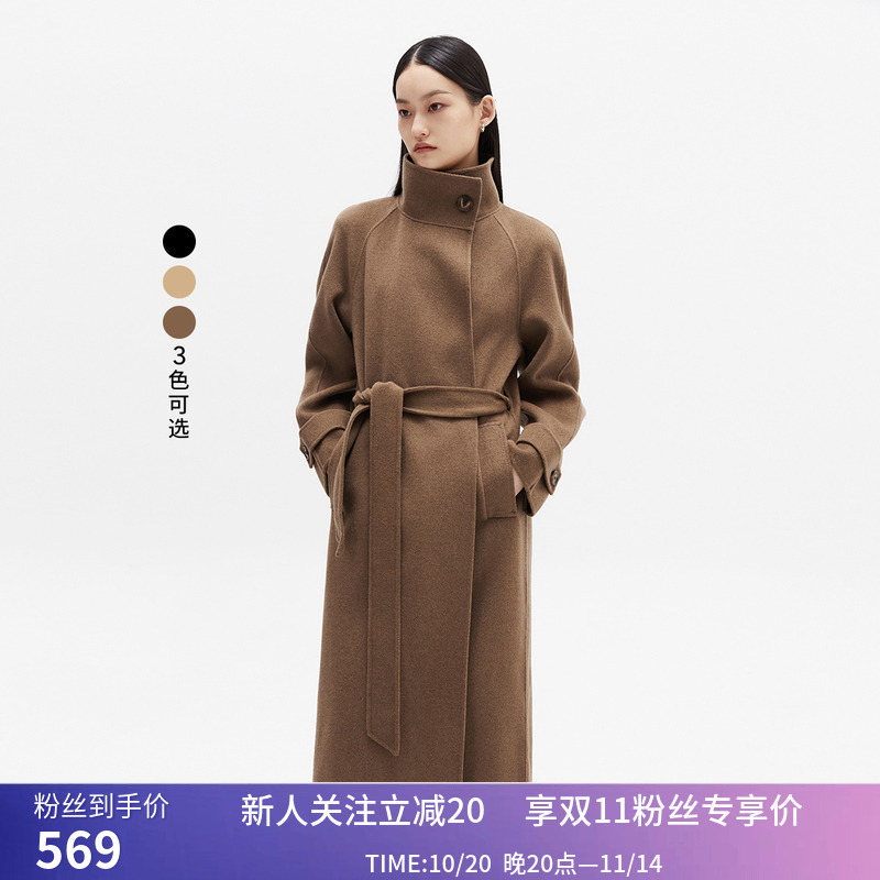 【专柜甄选】LILY冬新款女装全绵羊毛两穿立领长款毛呢外套女