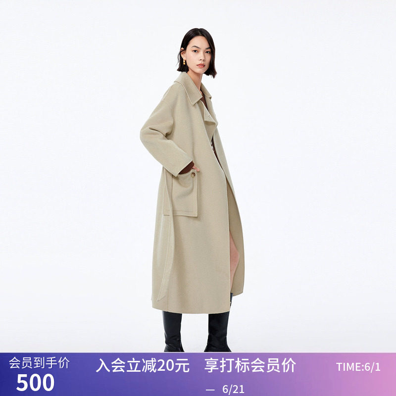 秒杀LILY冬新款女装全绵羊毛时尚通勤复古气质长款毛呢外套大衣女