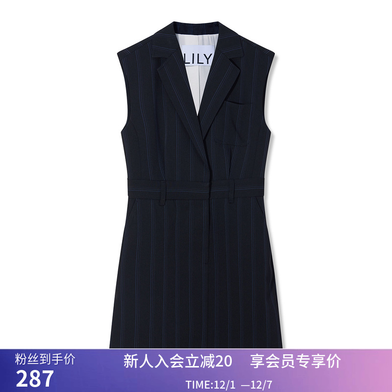 【商场同款】LILY夏新款女装气质通勤款短款无袖西装式连衣裙