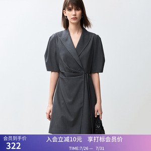 【商场同款】LILY秋新款格雷系经典优雅干练系带西装式连衣裙
