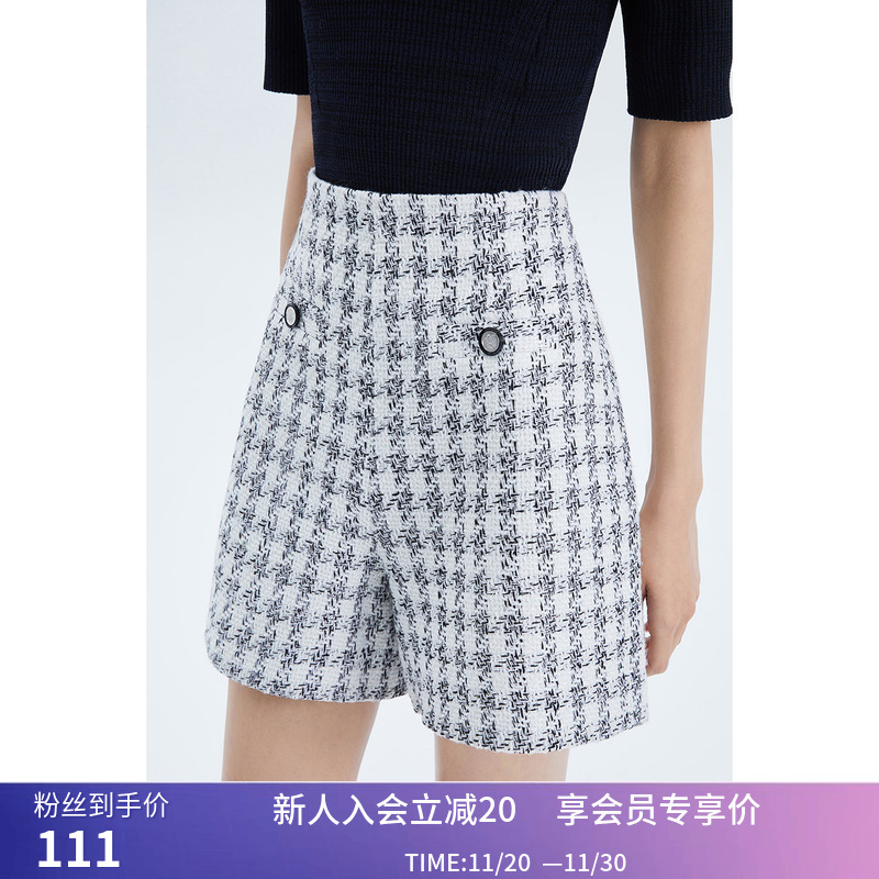 【商场同款】LILY春新款女装复古洋气格纹显瘦高腰休闲短裤女