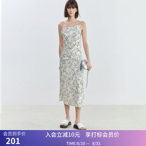 【商场同款】LILY夏新款女装艺术感印花设计感不对称吊带裙女