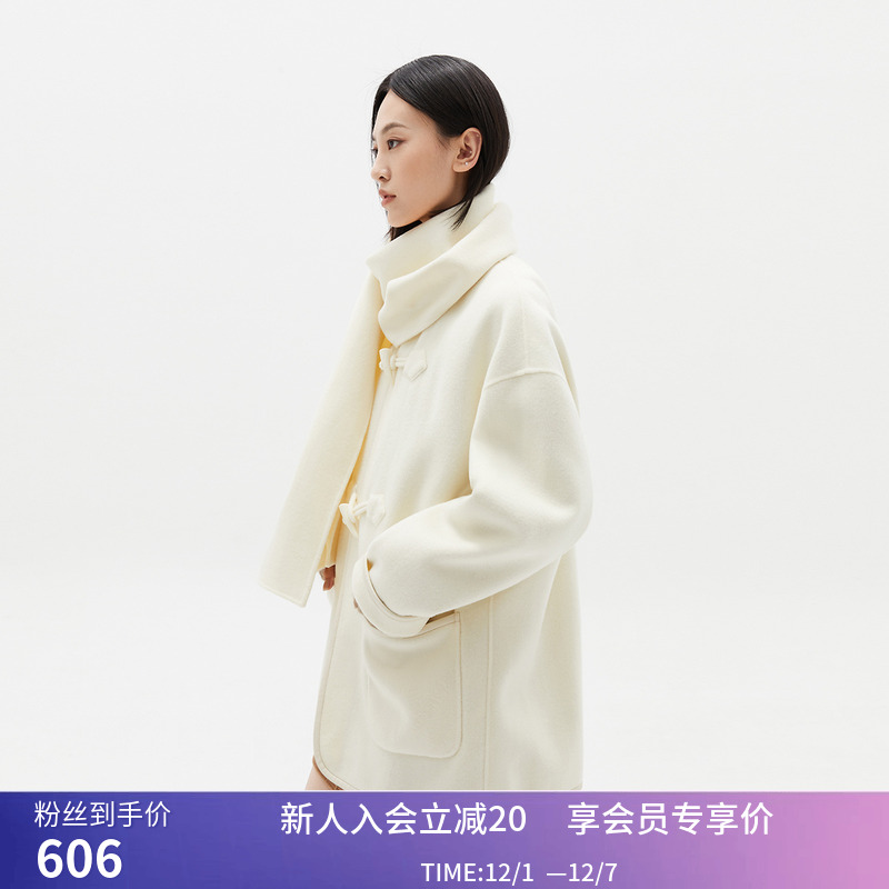 【商场同款】LILY冬新款女装气质通勤全羊毛围巾毛呢外套大衣