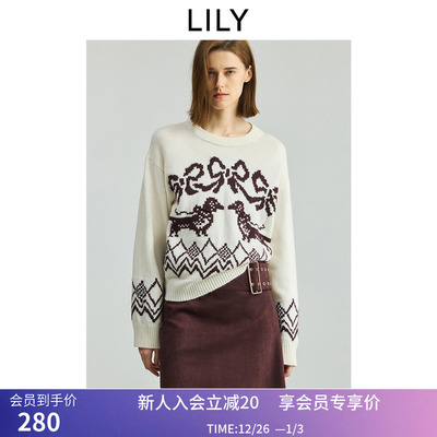 【商场同款】LILY2025秋新款羊毛兔毛混纺费尔岛提花针织衫毛衣女