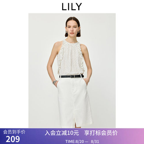 LILY2026夏新款女装法式复古波点荷叶边气质通勤挂脖上衣雪纺衫女