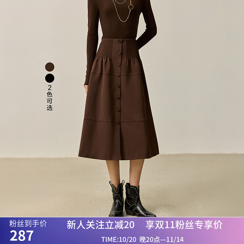 LILY秋新款女装高智感高腰松紧显瘦百搭OL通勤A字半身裙女款