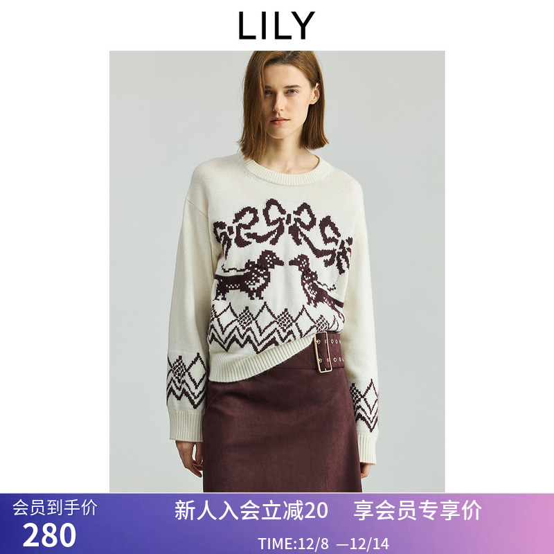 【商场同款】LILY2025秋新款羊毛兔毛混纺费尔岛提花针织衫毛衣女