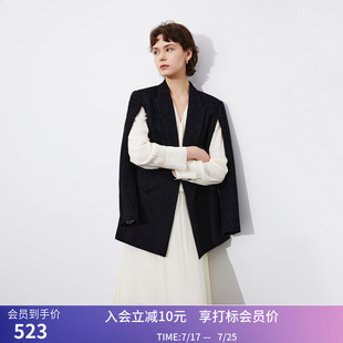 【商场同款】LILY春新款女装复古格纹拼接两穿斗篷式西装外套