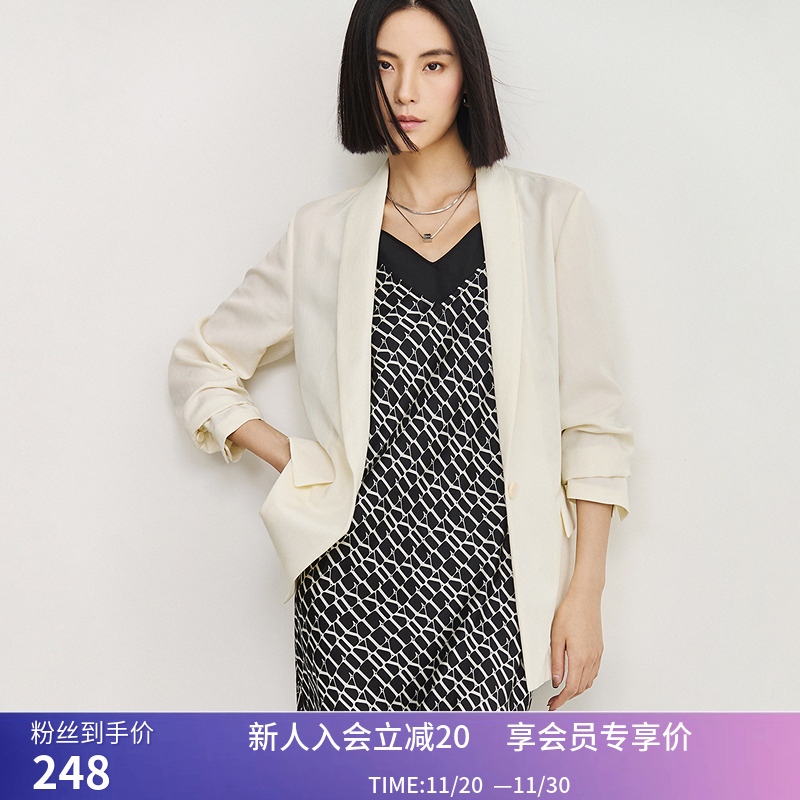 【商场同款】LILY夏新款女装莱赛尔复古青果领休闲西装外套女