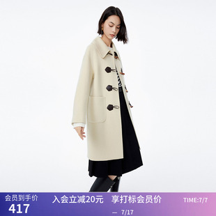 LILY冬新款女装绵羊毛复古减龄学院感牛角扣毛呢外套大衣