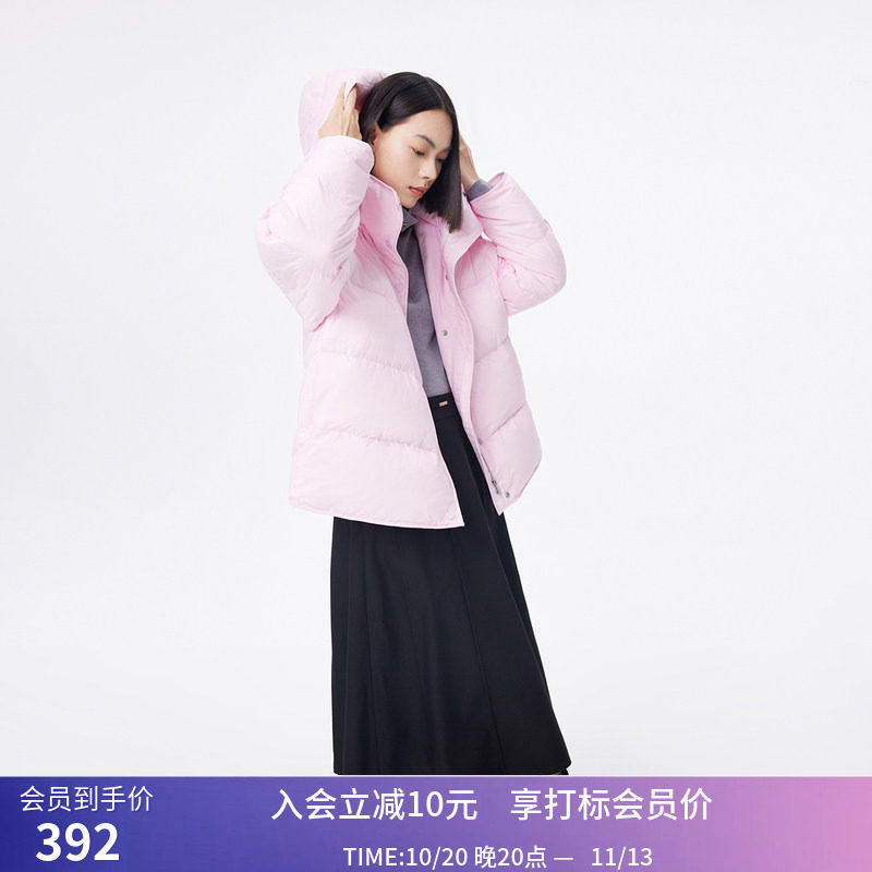 LILY冬新款女装保暖鹅绒时尚通勤款宽松休闲连帽羽绒服外套女