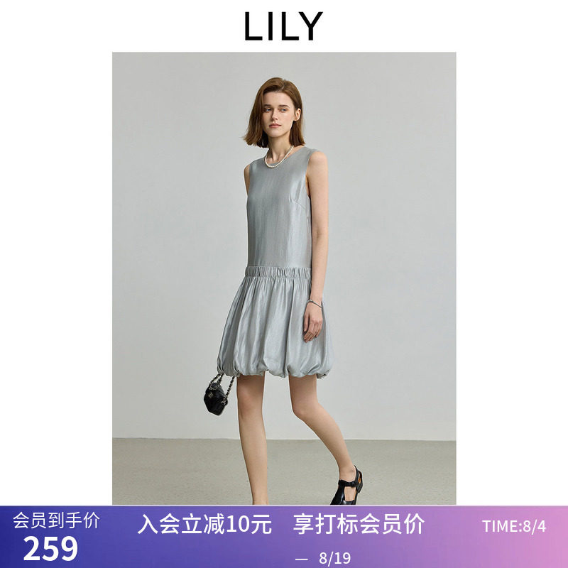 【ART系列】商场同款LILY夏新款格雷系无袖气球裙花苞连衣裙