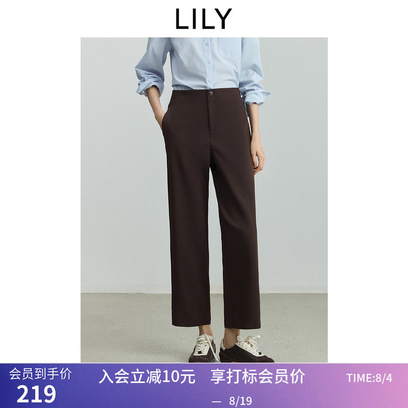 菁英系列LILY秋新款女装复古老钱风休闲通勤直筒微锥裤西裤
