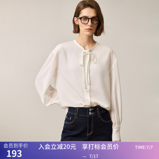 LILY冬新款女装法式优雅飘带领百搭职场通勤长袖衬衫女款白色