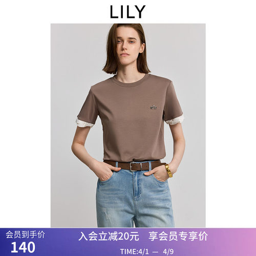 LILY夏新款复古简约气质正肩休闲合身百搭通勤短袖T恤上衣女