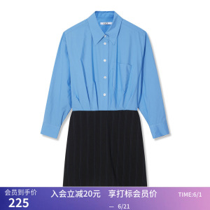【商场同款】LILY夏新款女装气质通勤款纯色优雅衬衫式连衣裙