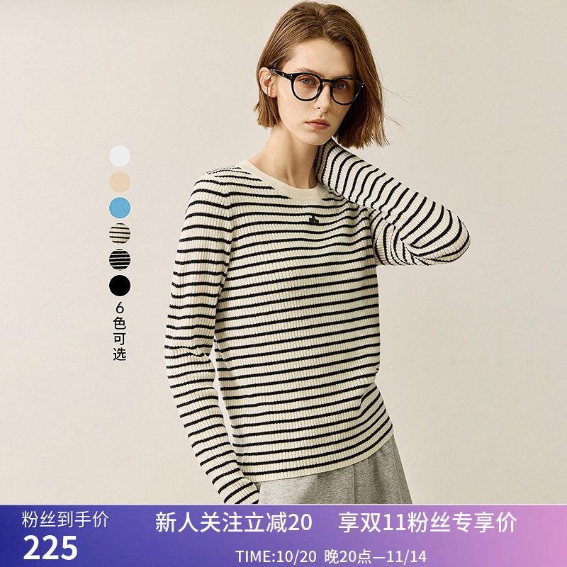 【100美丽诺绵羊毛】LILY冬新款女装修身多色圆领针织衫打底