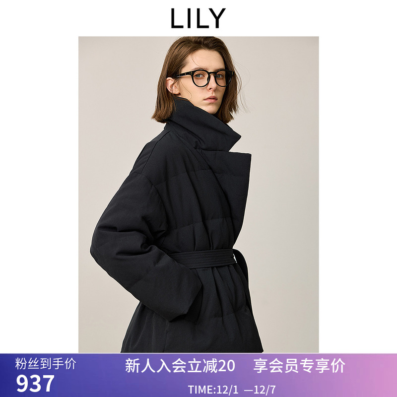LILY2025冬新款都市气质通勤90鸭绒西装式羽绒服外套女短款小个子