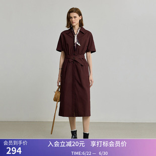 【商场同款】LILY秋新款复古工装风休闲翻领收腰连衣裙女长裙