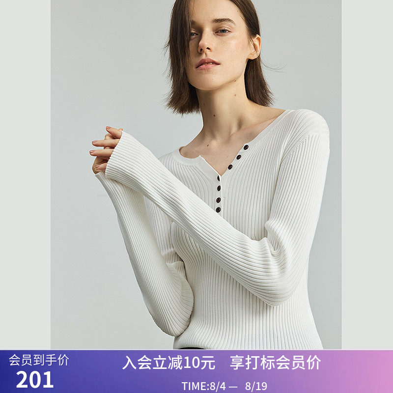 LILY秋新款女装莱赛尔醋酸混纺修身气质通勤纯色针织毛衣上衣