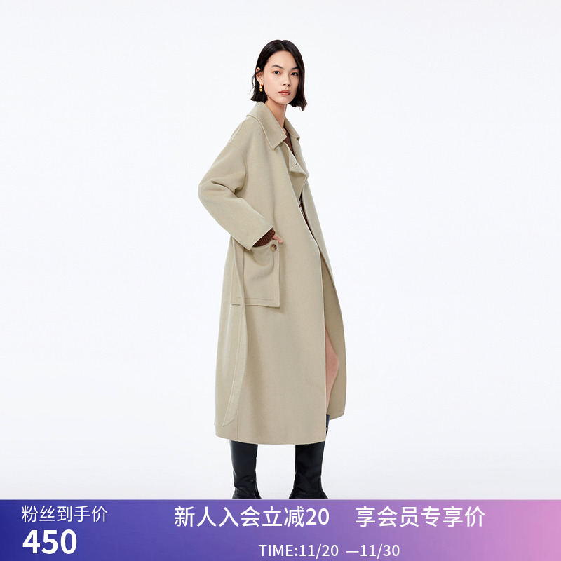 秒杀LILY冬新款女装全绵羊毛时尚通勤复古气质长款毛呢外套大衣女
