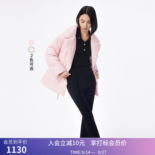 LILY冬新款女装都市气质通勤款鹅绒时尚腰带西装式羽绒服外套