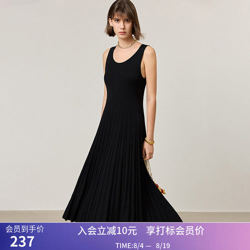 LILY女装气质修身收腰弹力垂感吊带裙黑色连衣裙小黑裙