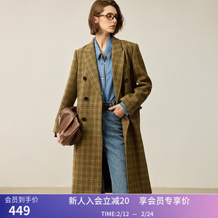 LILY冬新款女装复古经典格纹宽松廓形高级感通勤毛呢大衣女款