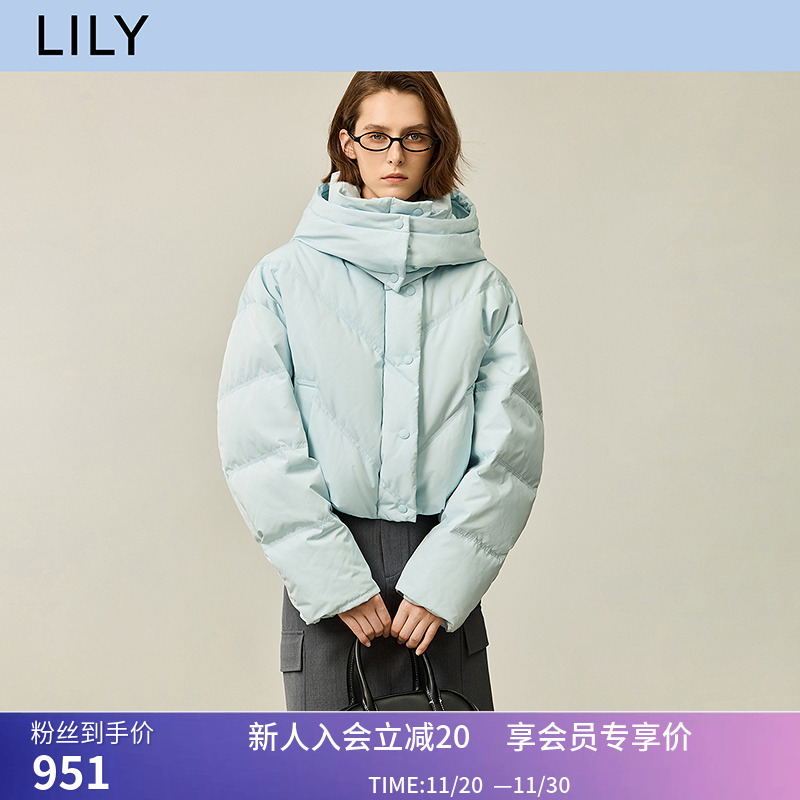 【商场同款】LILY冬新款女装立领可拆卸连帽保暖90鹅绒羽绒服