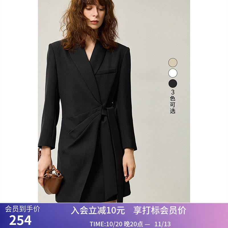 LILY秋新款女装职场商务通勤款优雅气质高腰A字西装连衣裙女