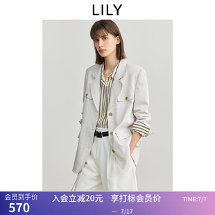LILY春新款老钱风休闲简约气质职业通勤高级感米色西装外套女
